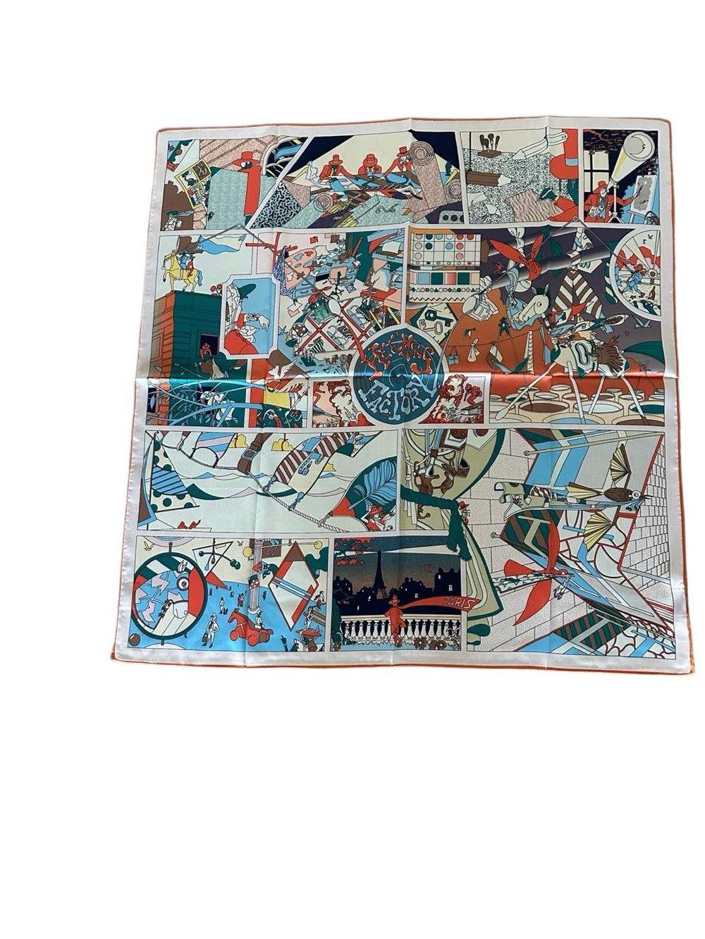 Luxury 100% Silk Illustrated Square Scarf 90cm